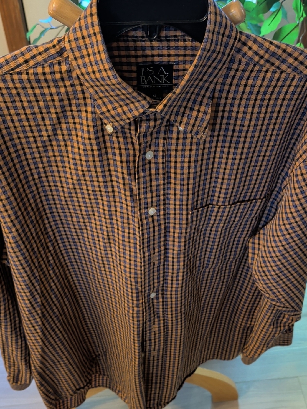 Jos. A. Bank Tan and Navy Checked Button-Down Shirt